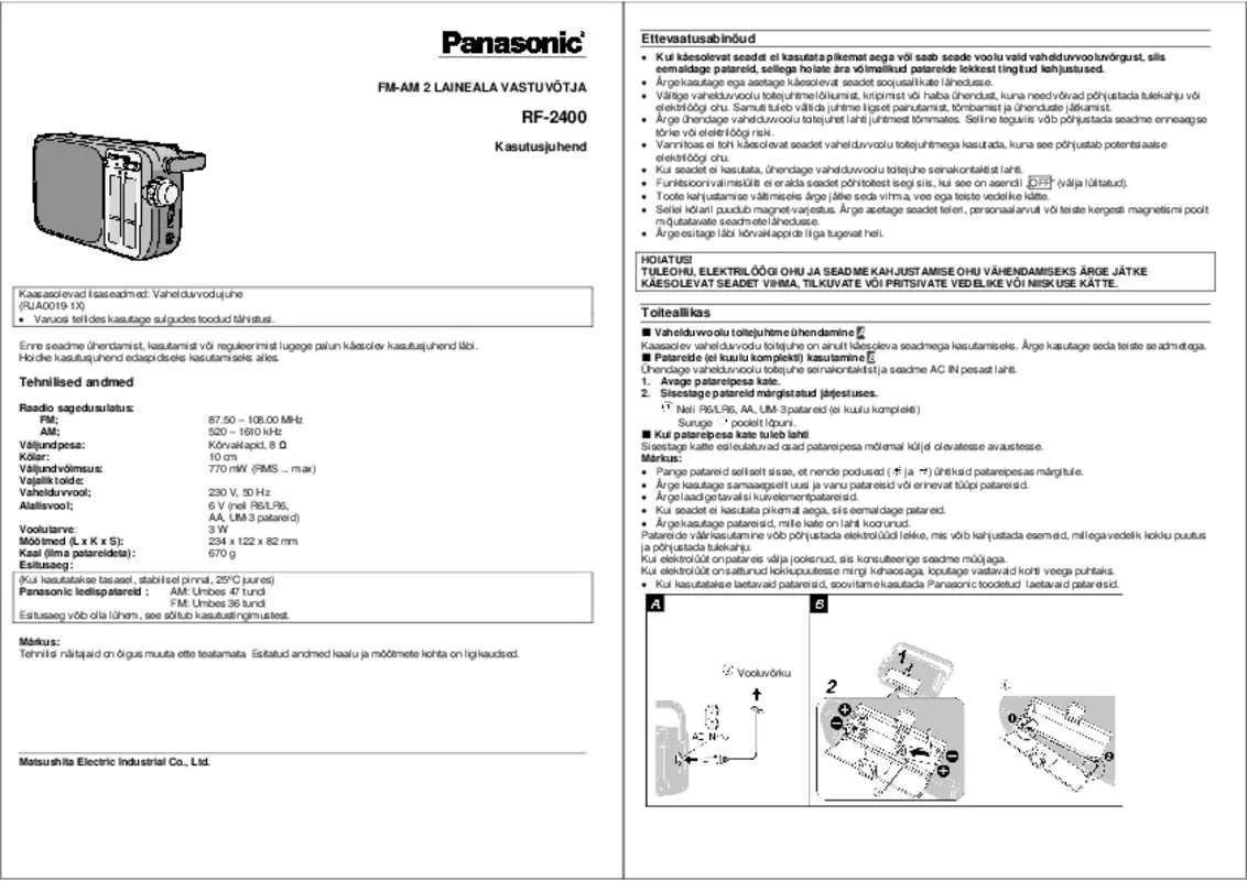 Mode d'emploi PANASONIC RF2400