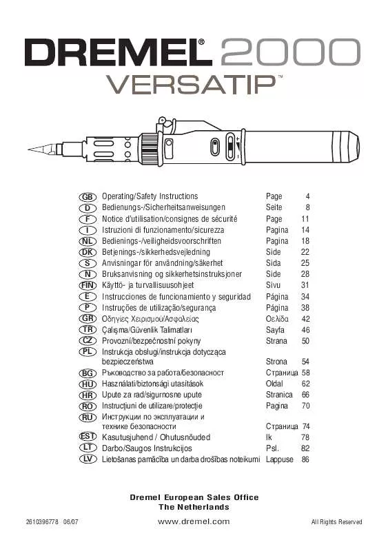 Mode d'emploi DREMEL 2000 VERSATIP