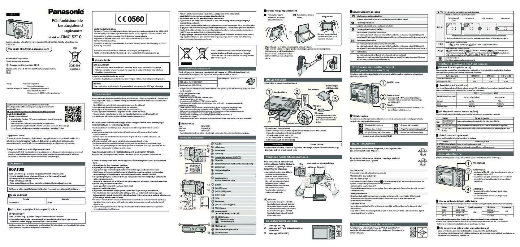 Mode d'emploi PANASONIC DMC-SZ10EP