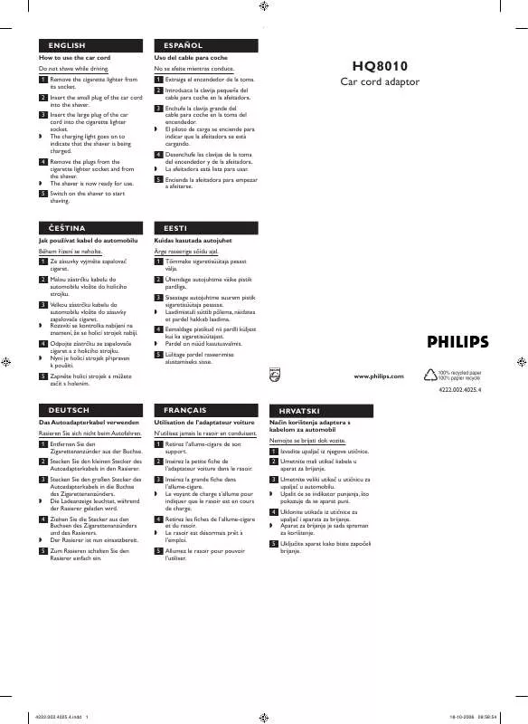 Mode d'emploi PHILIPS HQ8010