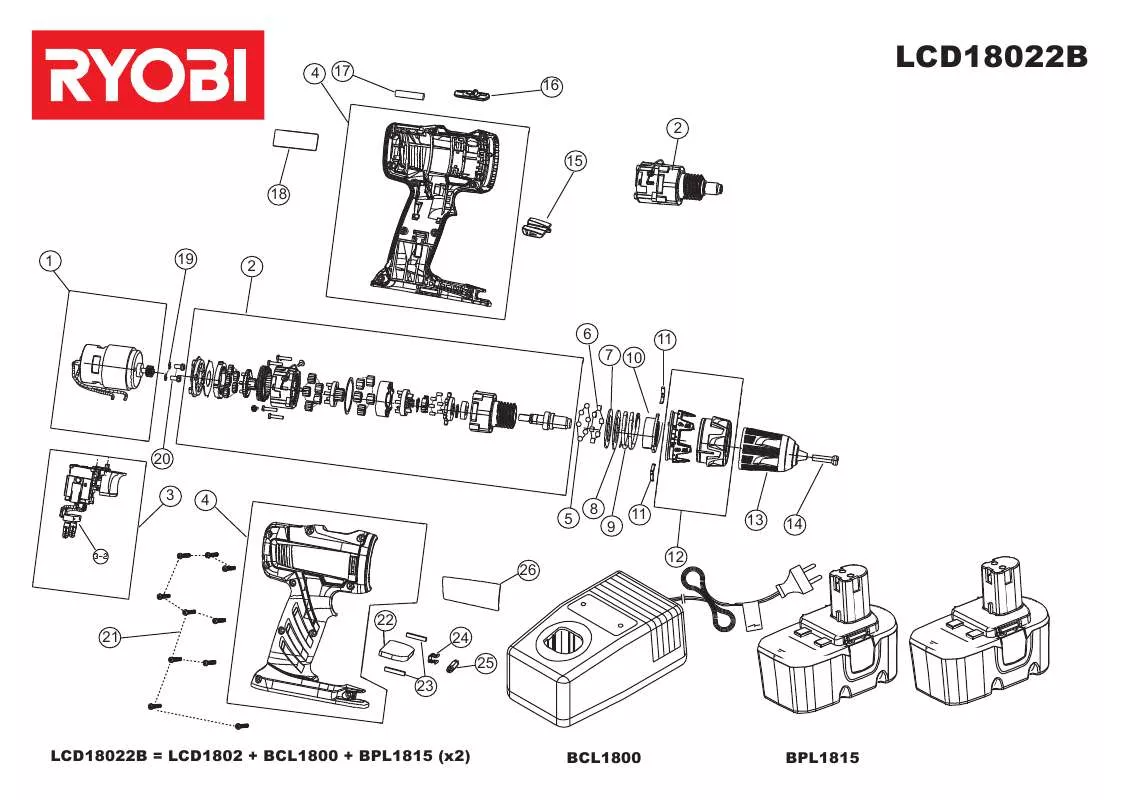 Mode d'emploi RYOBI LCD18022B