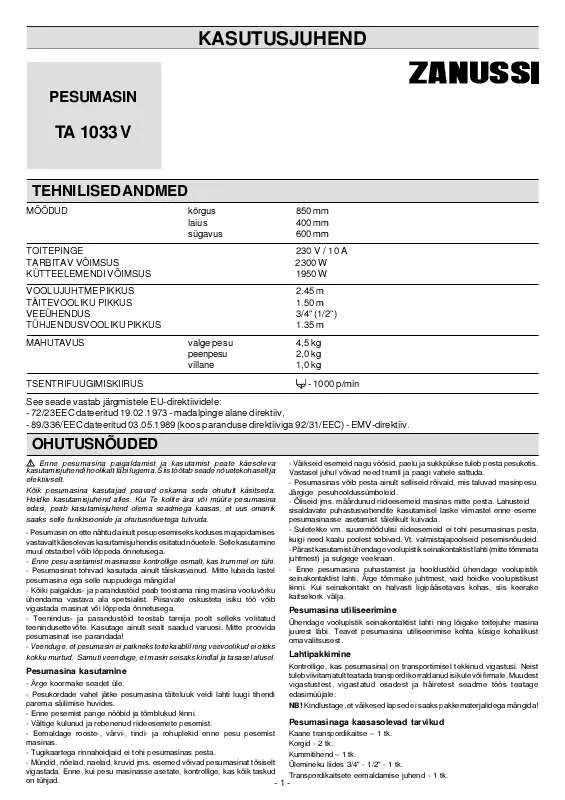 Mode d'emploi ZANUSSI TA1033V