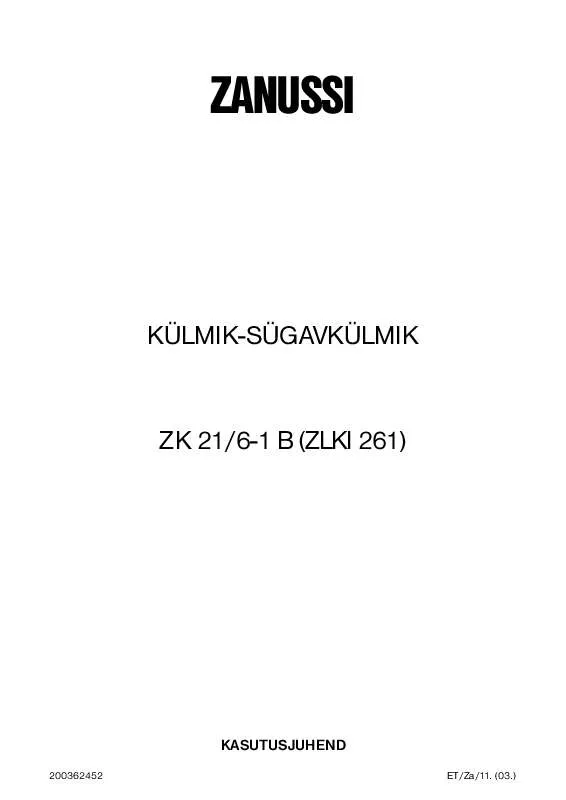 Mode d'emploi ZANUSSI ZK 21/6-1 B